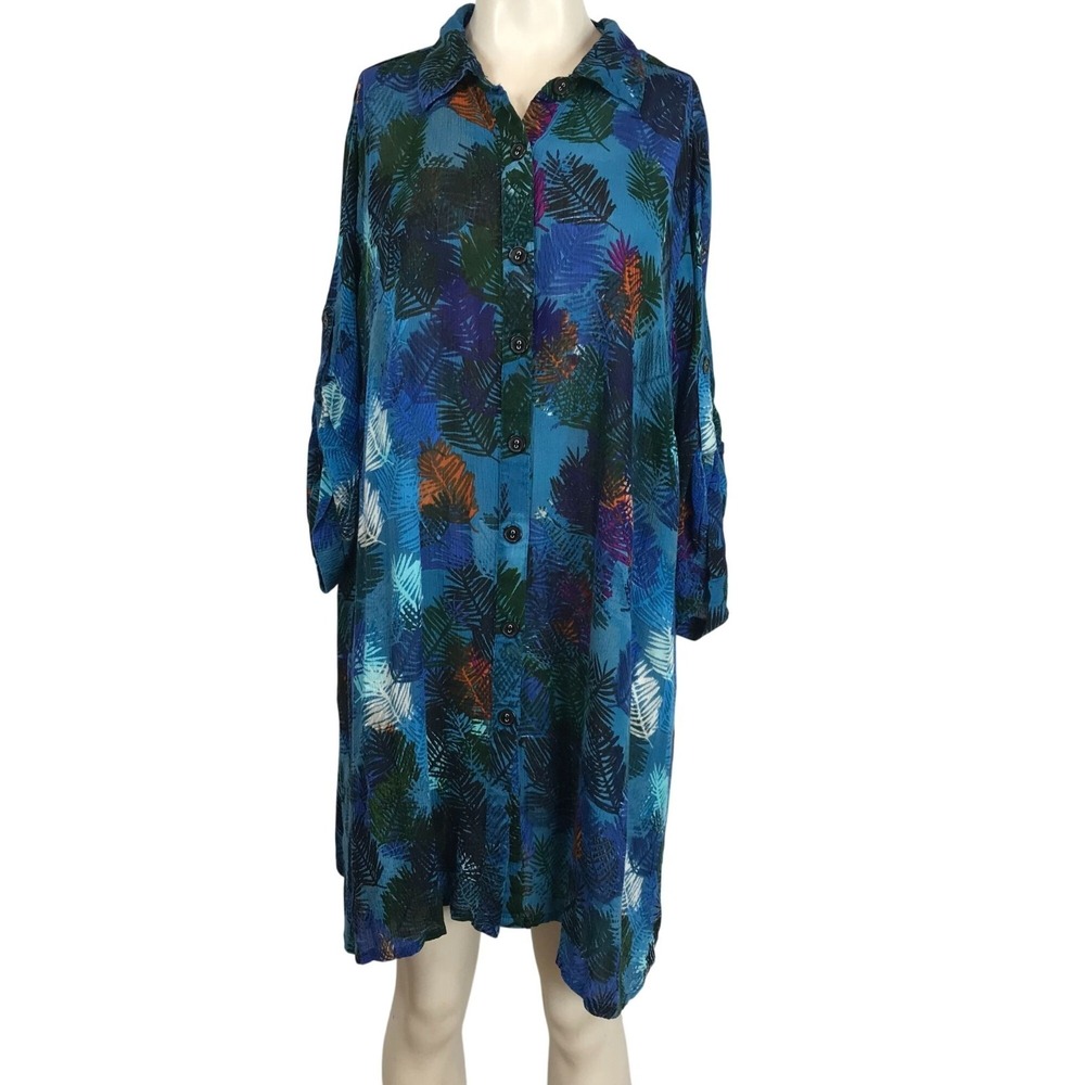 ROAMAN'S- WOMEN'S 18W - MULTICOLOR 3/4 SLEEVE BUTTON COLLARED 100%‎ RAYON TOP